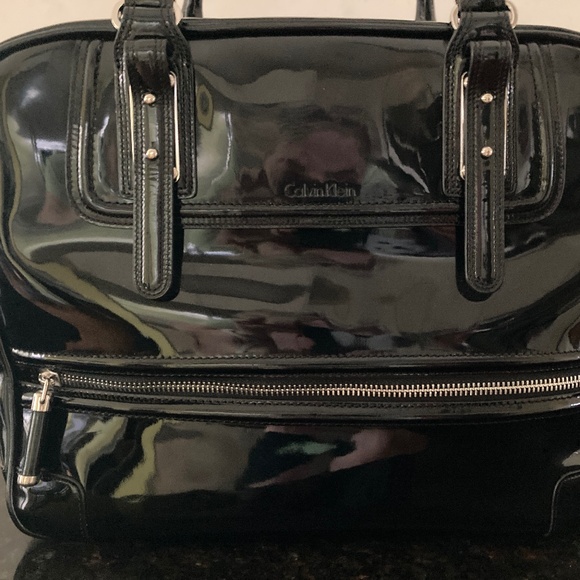 Calvin Klein Black Patent Leather Double Handle Handbag/EUC!/REDUCED PRICE! - Picture 3 of 14